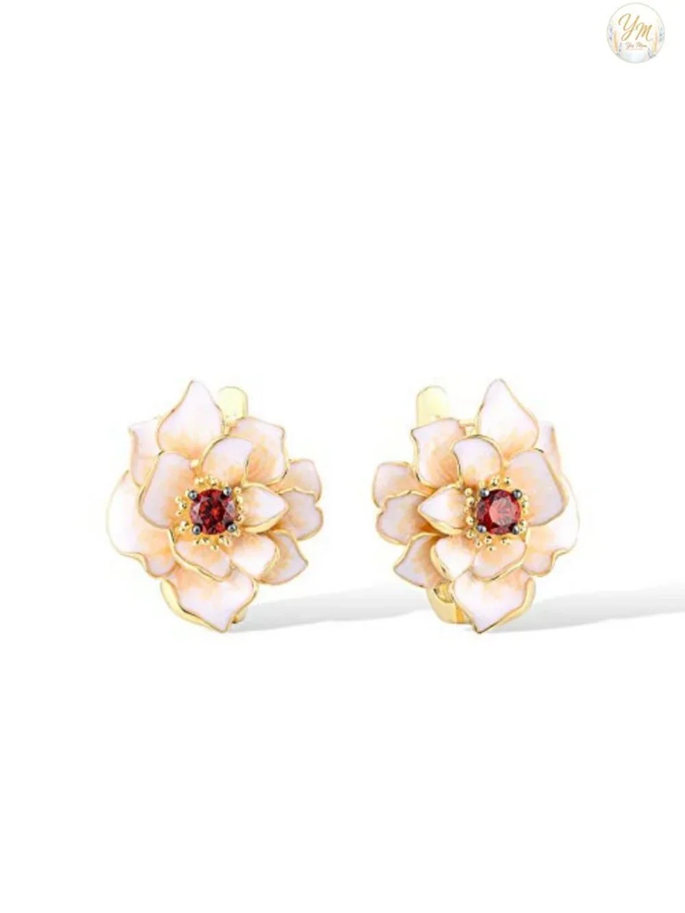 925 Sterling Silver Enamel Flower Drop Earrings Garnet